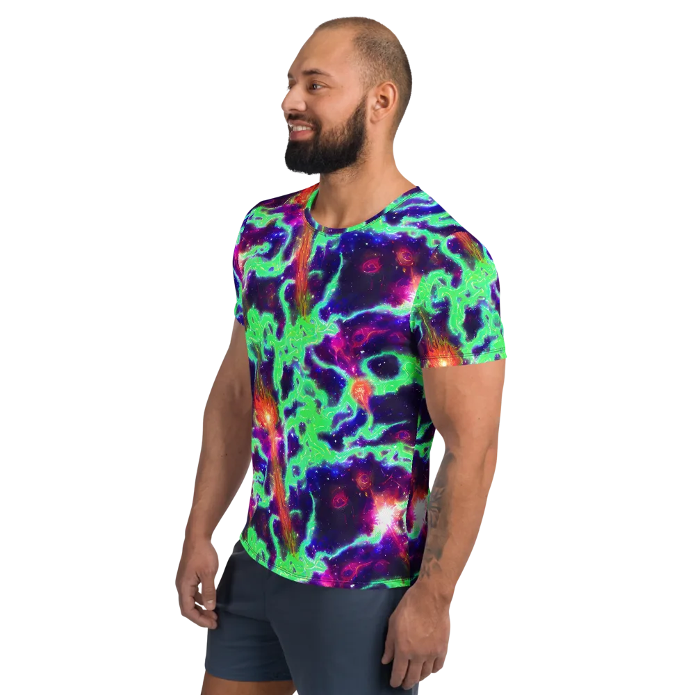 Neon Dragonfield on Men's Athletic T-Shirt — Left