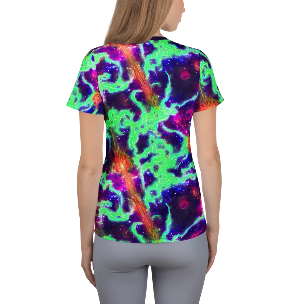 Neon Dragonfield on Women's Athletic T-Shirt — Back