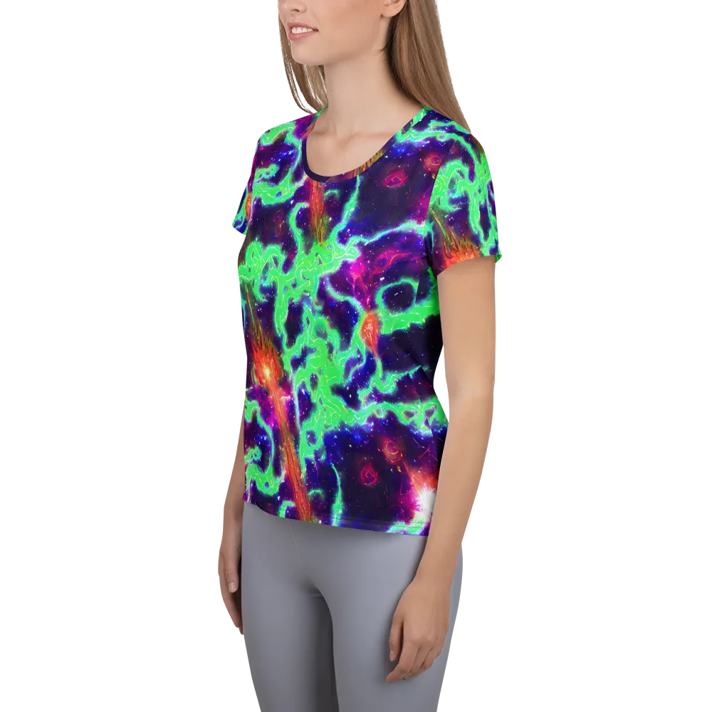 Neon Dragonfield on Women's Athletic T-Shirt — Left