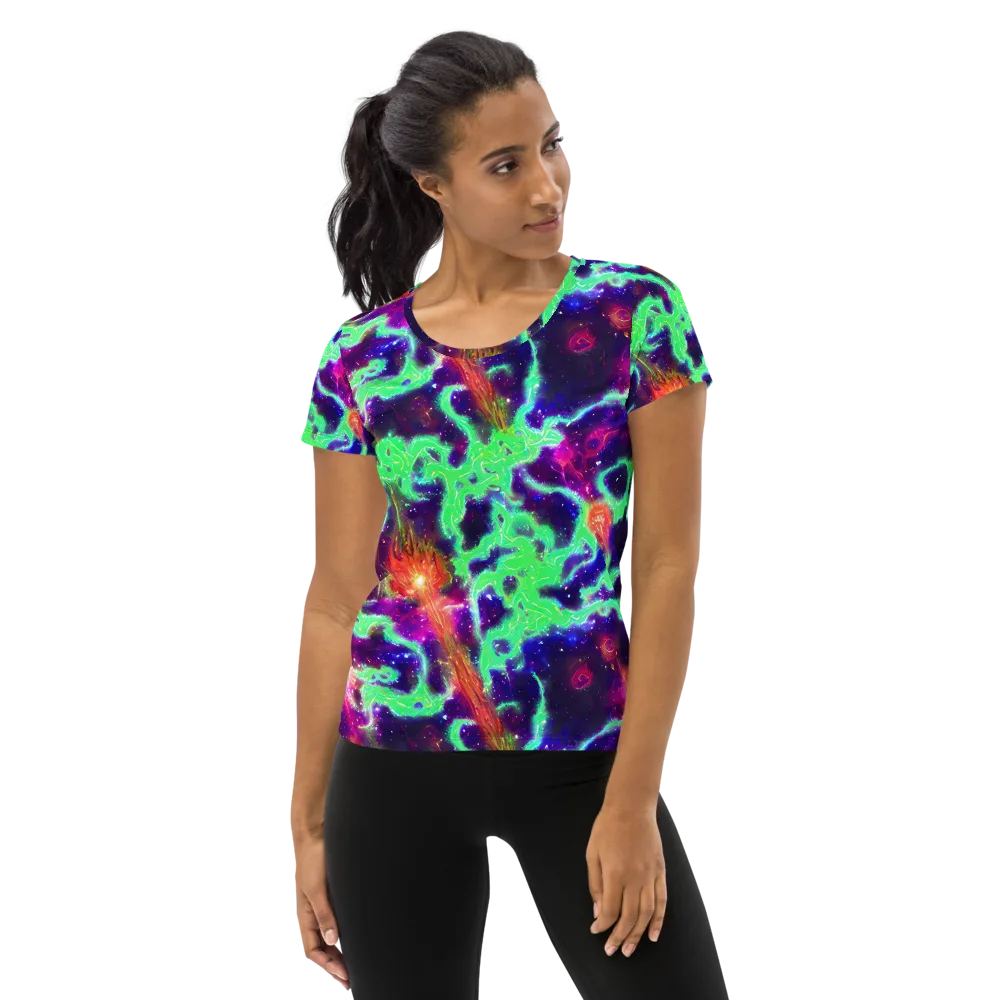 Neon Dragonfield on Women's Athletic T-Shirt — Front