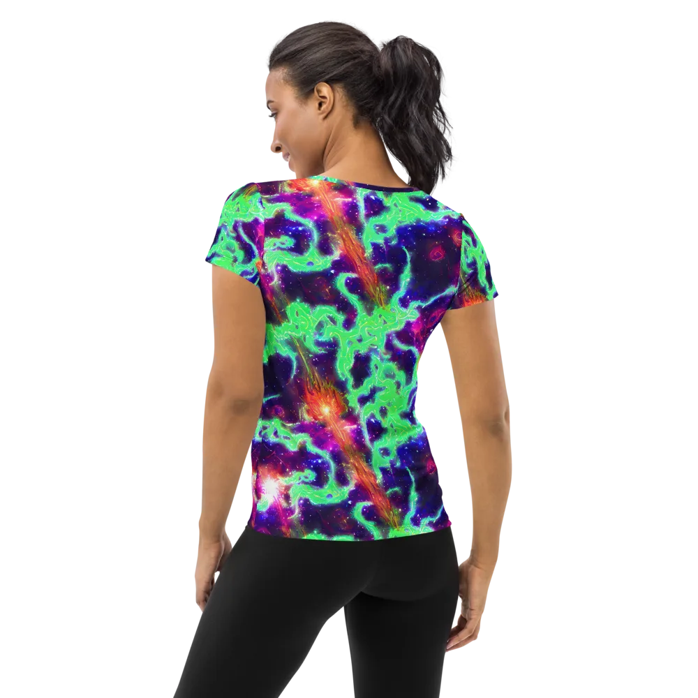 Neon Dragonfield on Women's Athletic T-Shirt — Back
