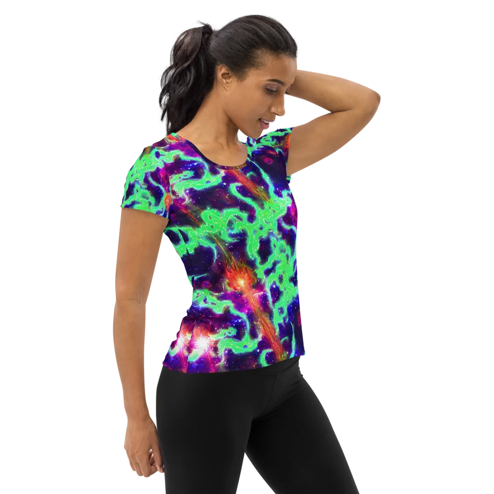 Neon Dragonfield on Women's Athletic T-Shirt — Right