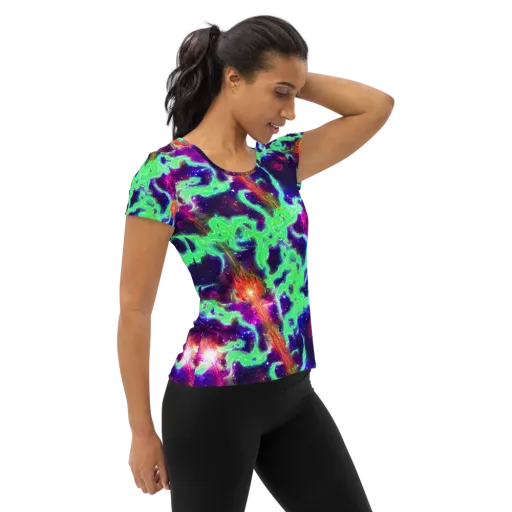 Neon Dragonfield on a Women's Athletic T-Shirt