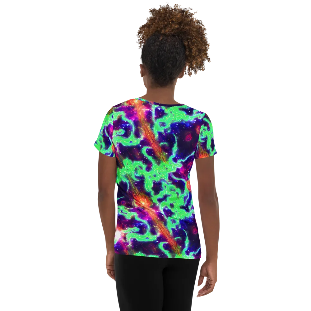 Neon Dragonfield on Women's Athletic T-Shirt — Back