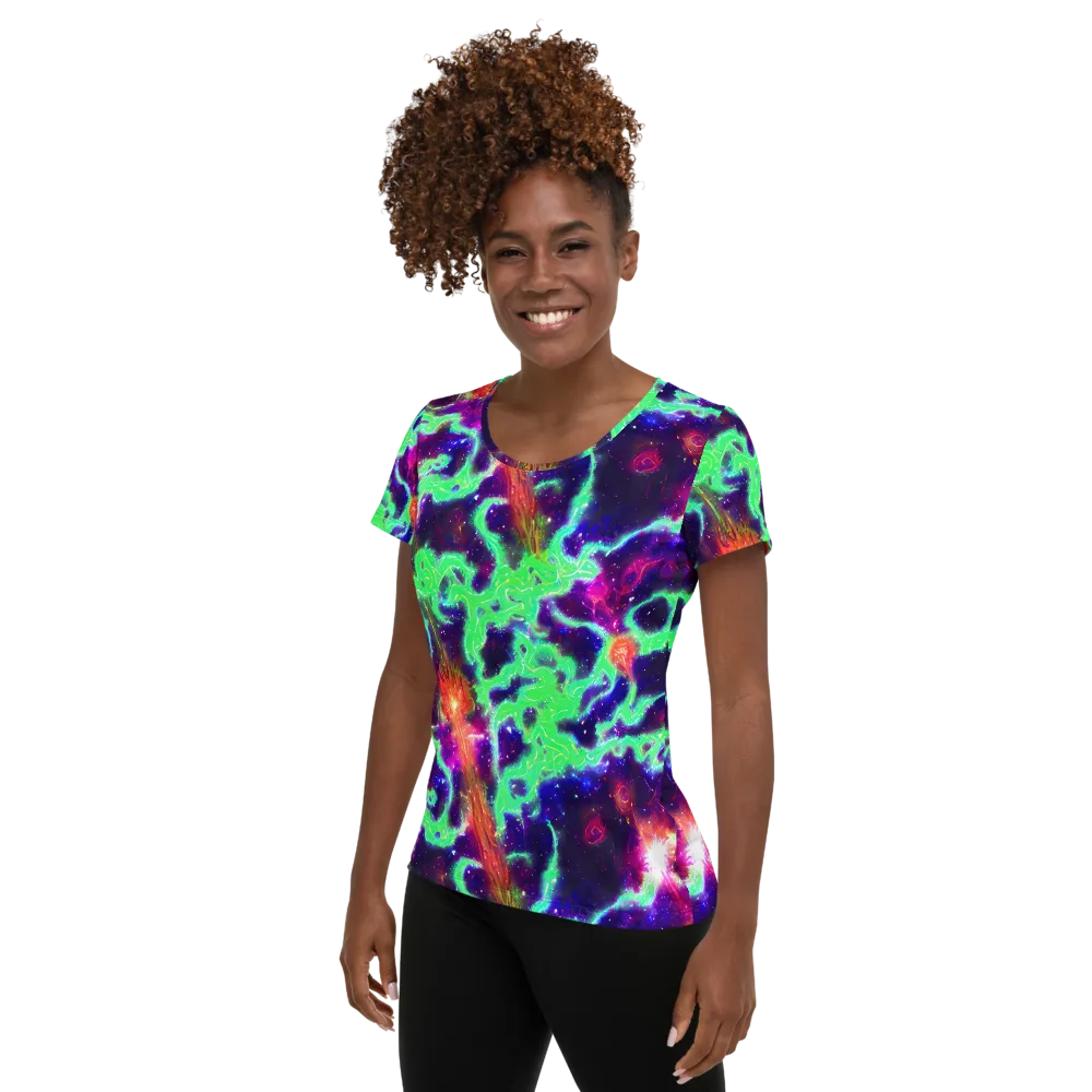 Neon Dragonfield on Women's Athletic T-Shirt — Left