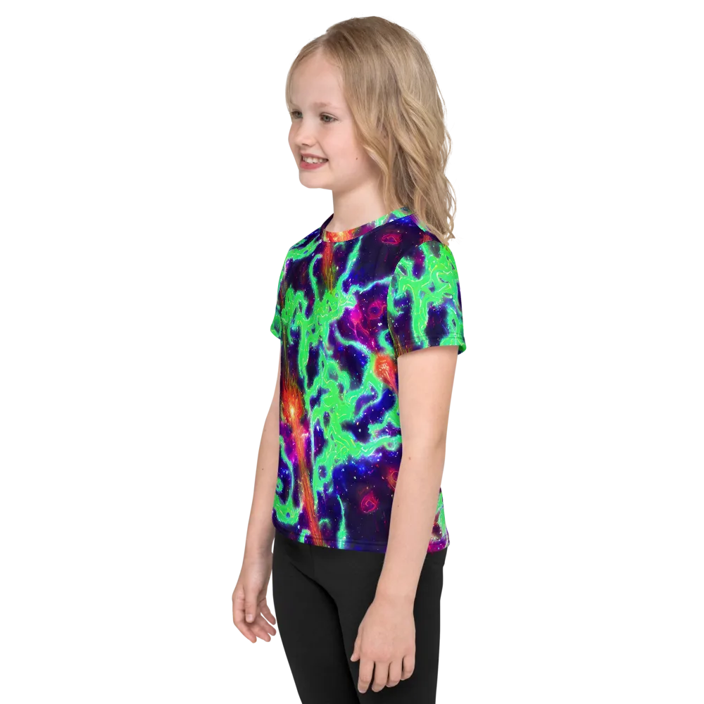Neon Dragonfield on Kids Crew Neck T-Shirt — Left