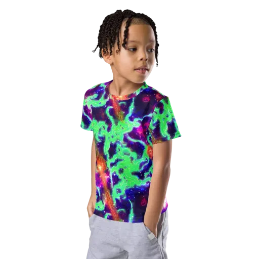 Neon Dragonfield on a Kids Crew Neck T-Shirt