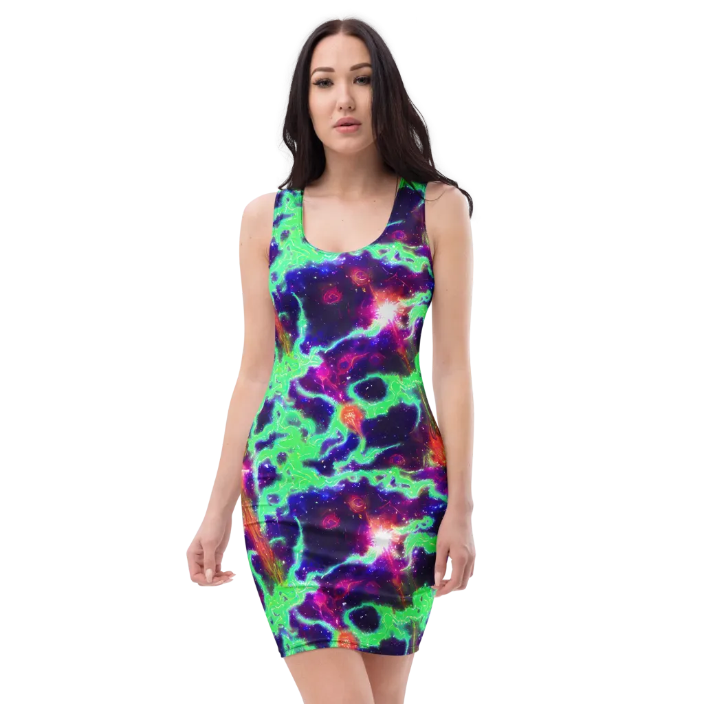Neon Dragonfield on Bodycon Dress — Front