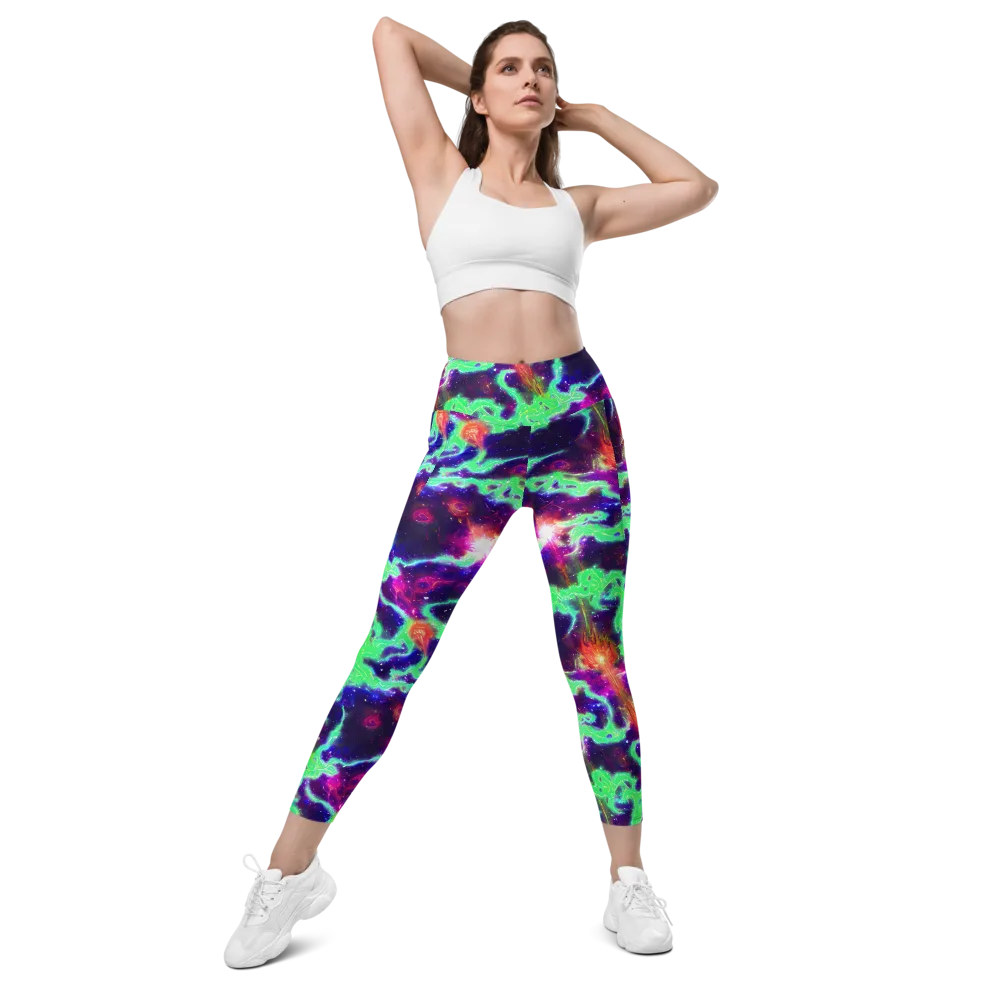 Neon Dragonfield on Leggings with Pockets — Front