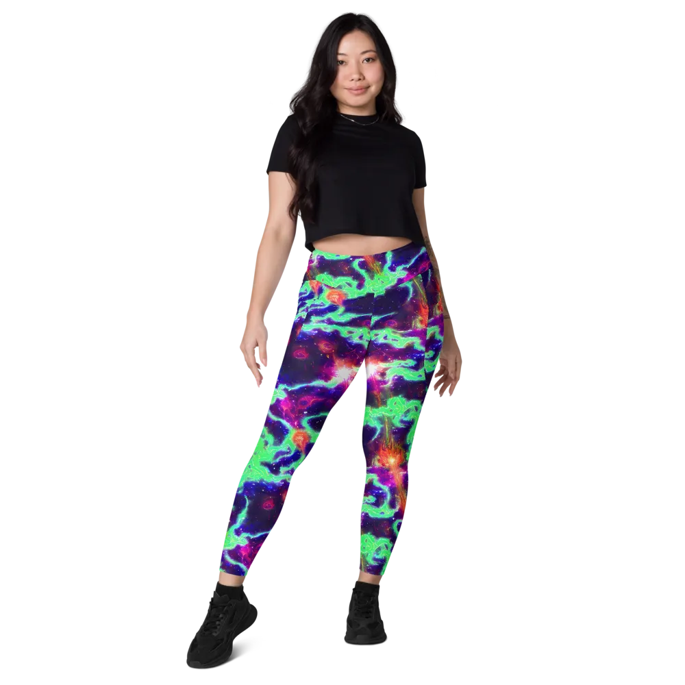 Neon Dragonfield on Leggings with Pockets — Front