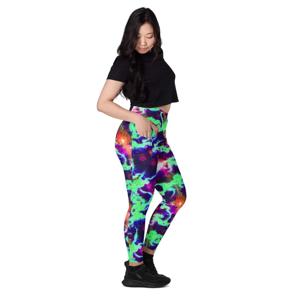 Neon Dragonfield on Leggings with Pockets — Right