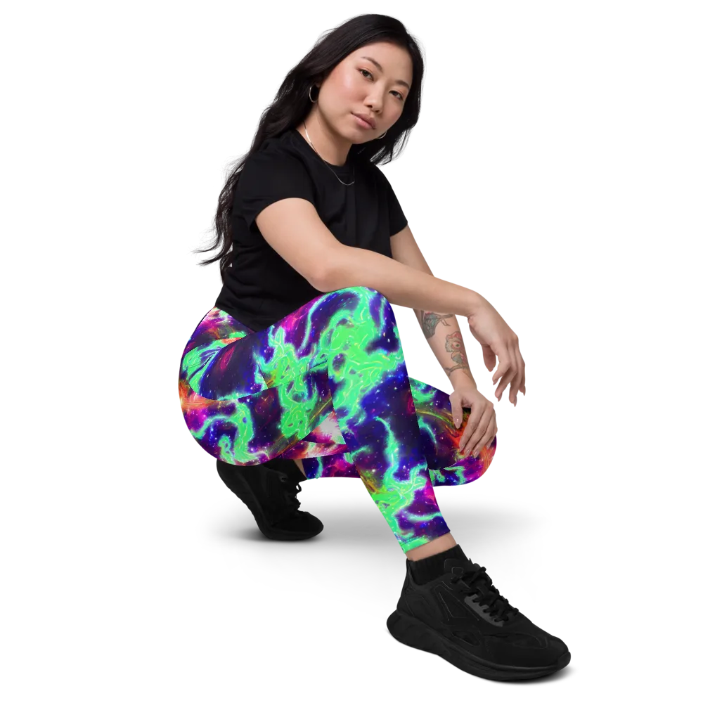 Neon Dragonfield on Leggings with Pockets — Right Front