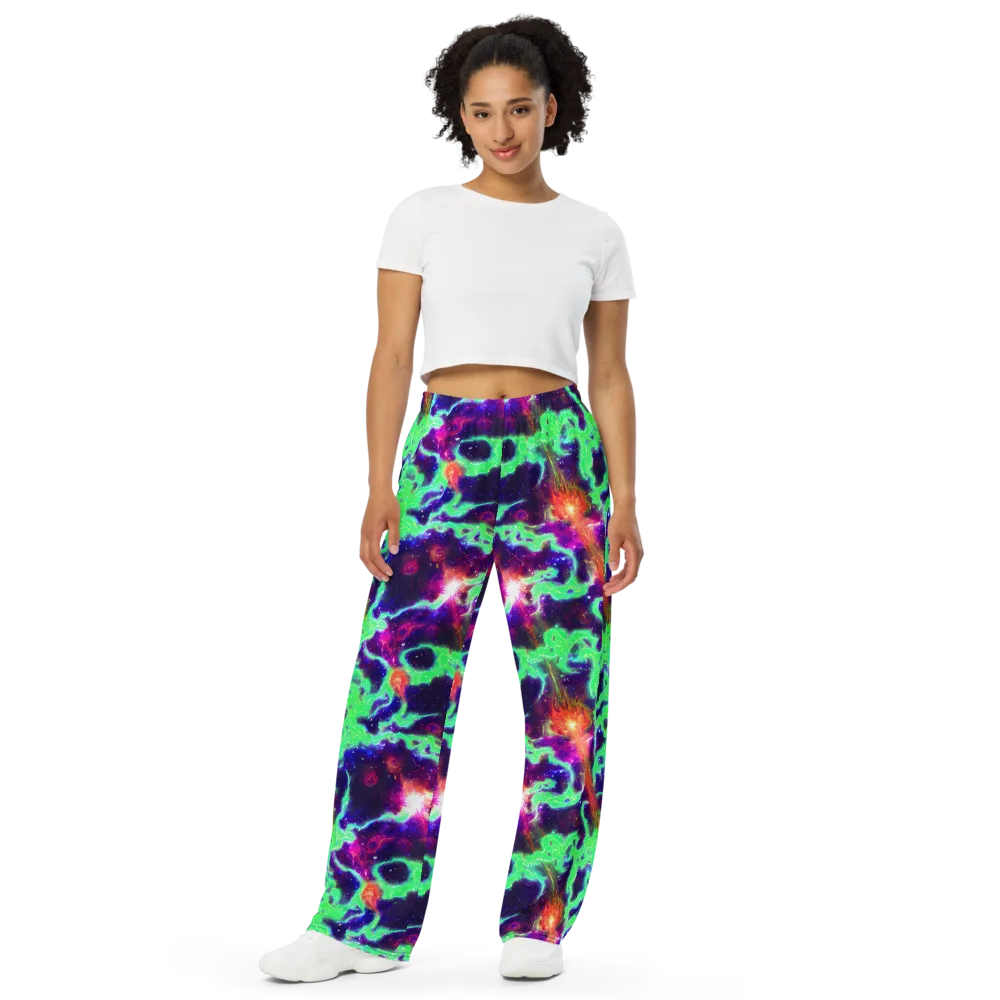 Neon Dragonfield on Wide-Leg Pants — Front