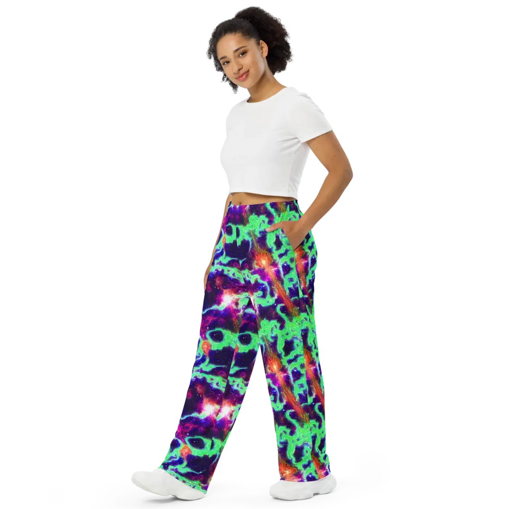 Neon Dragonfield on Wide-Leg Pants — Left Front