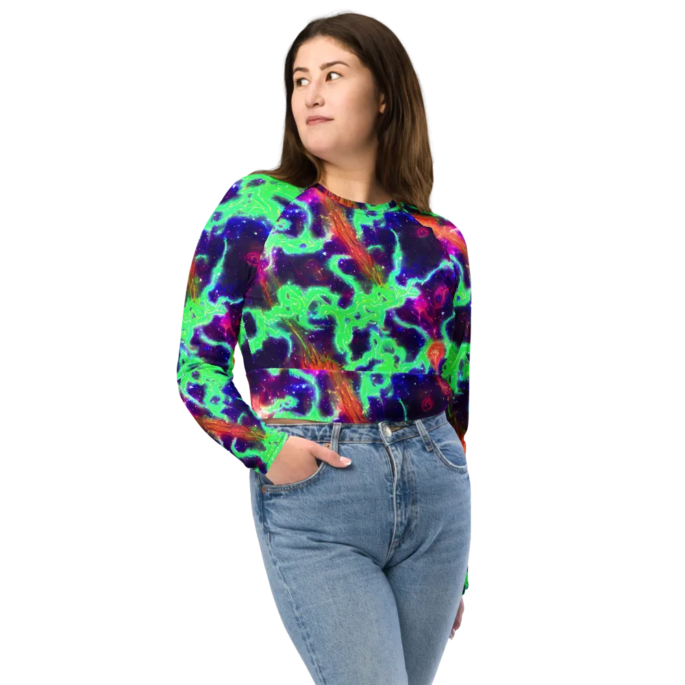 Neon Dragonfield on Long Sleeve Crop Top — Front