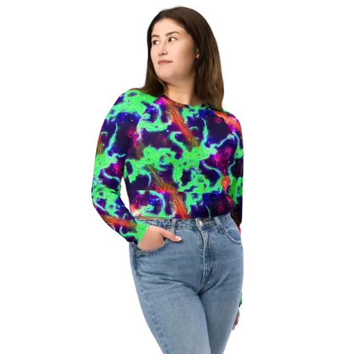 Neon Dragonfield on a Long Sleeve Crop Top