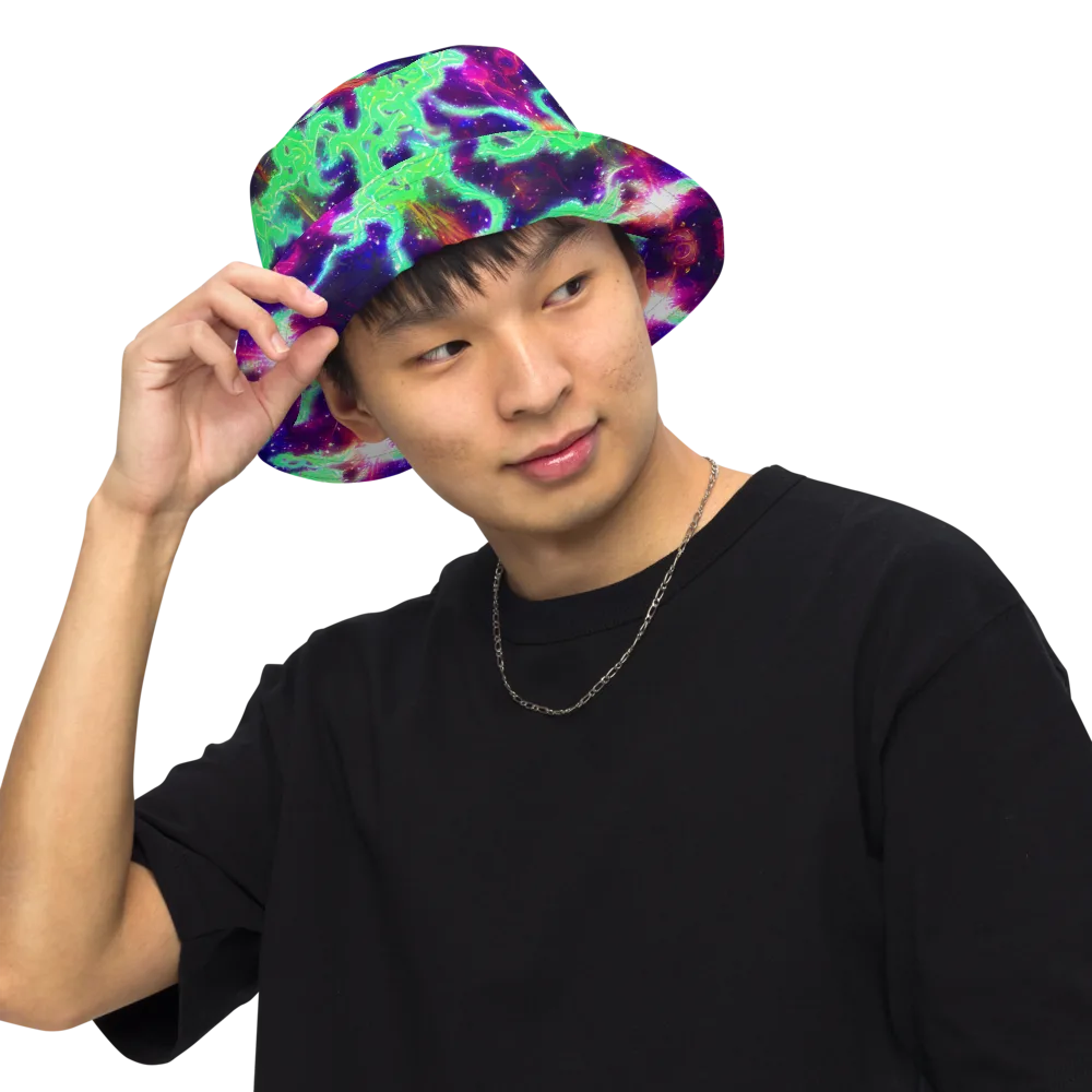 Neon Dragonfield on Reversible Bucket Hat — Front Inside