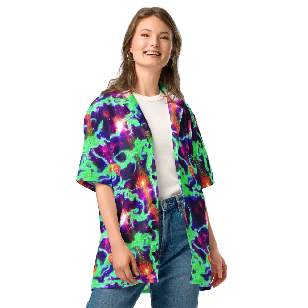 Neon Dragonfield on Button Shirt — Front