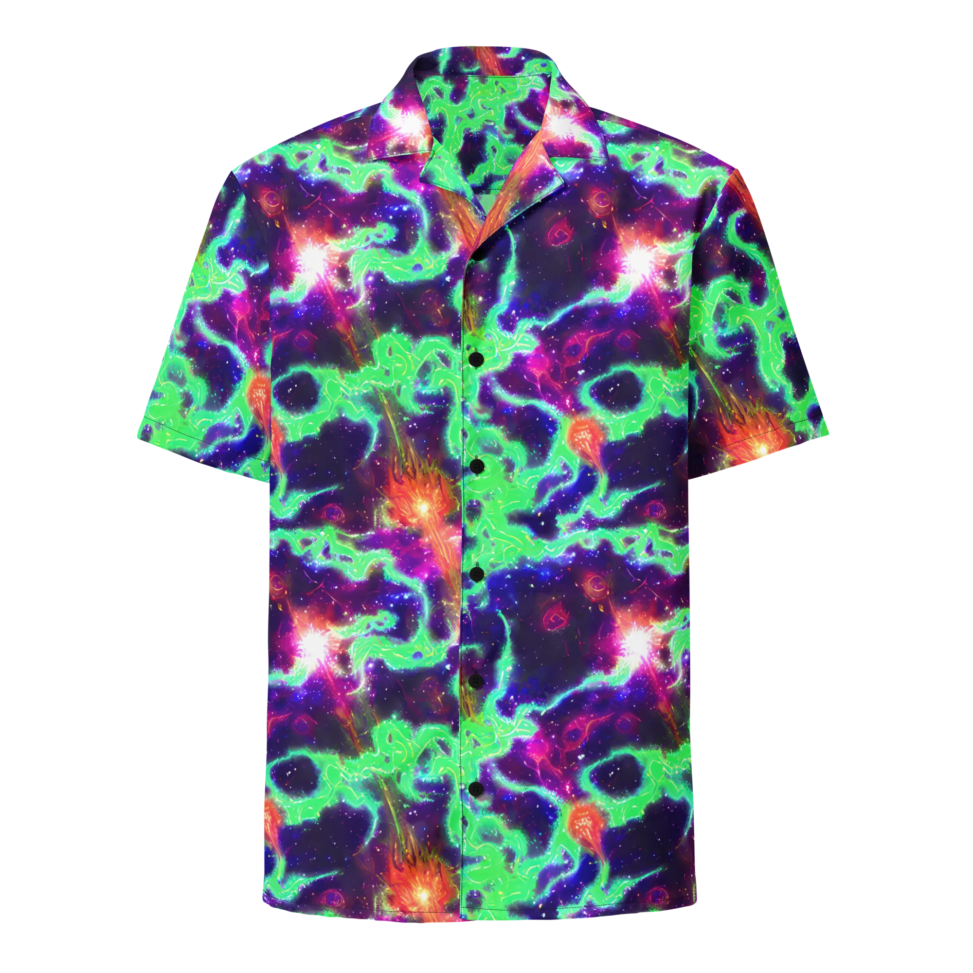 Neon Dragonfield on Button Shirt — Front