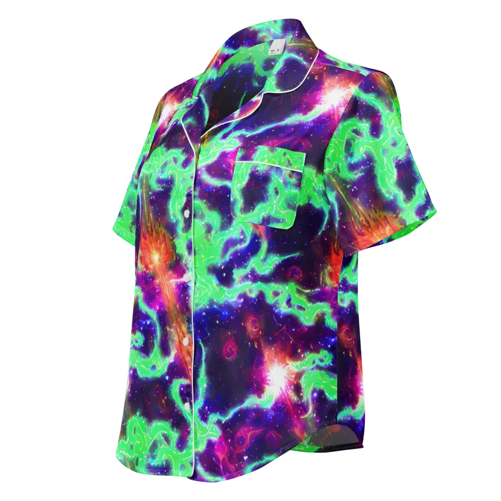 Neon Dragonfield on Women's Short Sleeve Pajama Top — Left Front