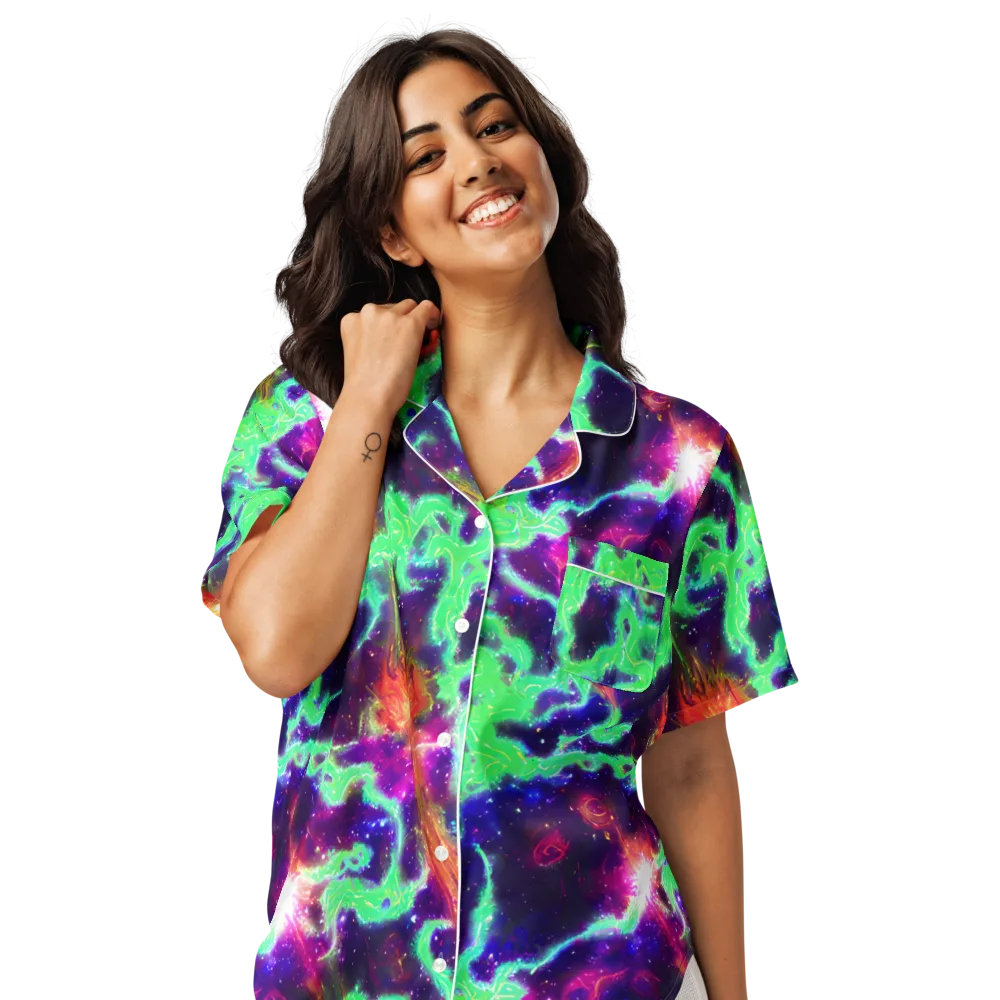Neon Dragonfield on Women's Short Sleeve Pajama Top — Front