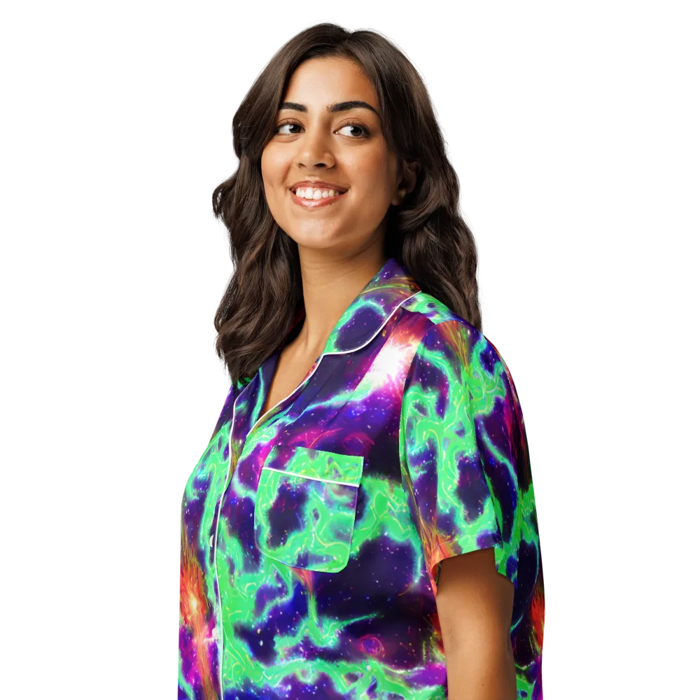 Neon Dragonfield on Women's Short Sleeve Pajama Top — Left Front