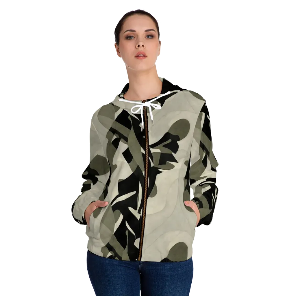 Olive Noir on Women's Full-Zip Hoodie — Front On Person