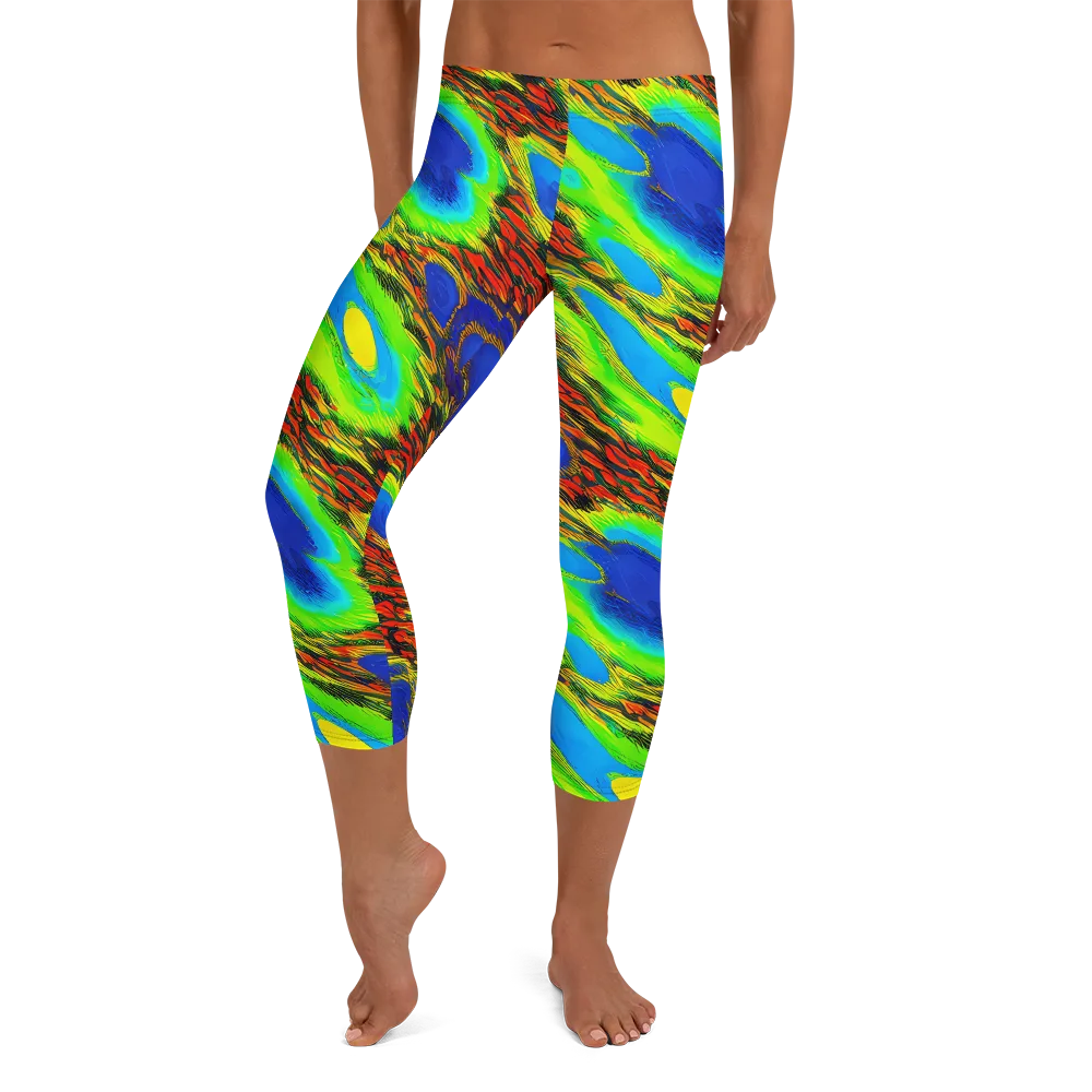 Vibrant Veinwork on Capri Leggings — Front