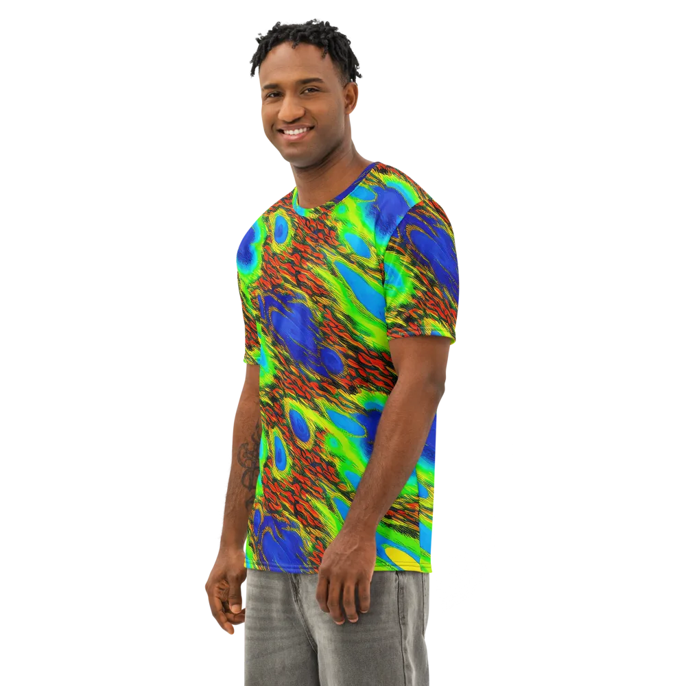 Vibrant Veinwork on Men's Cotton Crew Neck T-Shirt — Left Front
