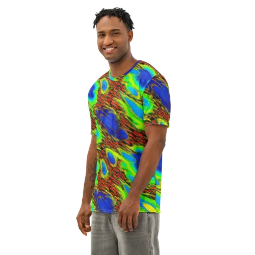 Vibrant Veinwork on a Men's Cotton Crew Neck T-Shirt