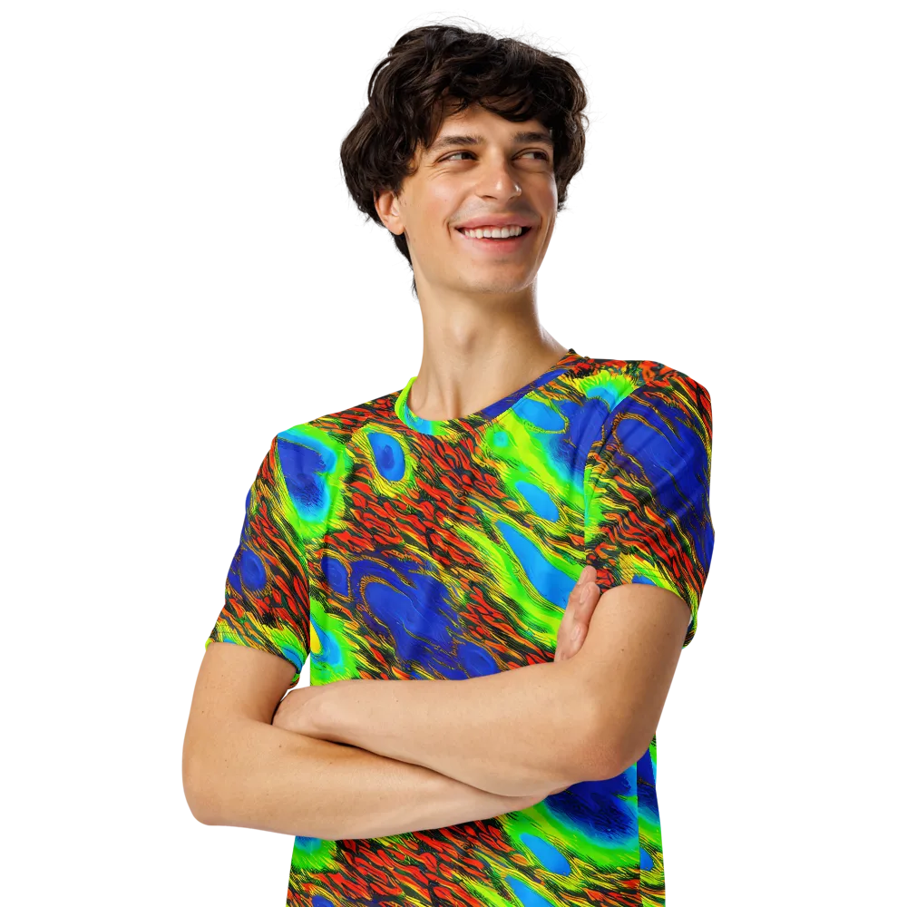 Vibrant Veinwork on Men's Crew Neck T-Shirt — Left Front