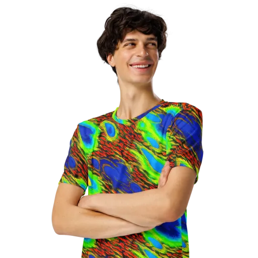 Vibrant Veinwork on a Men's Crew Neck T-Shirt
