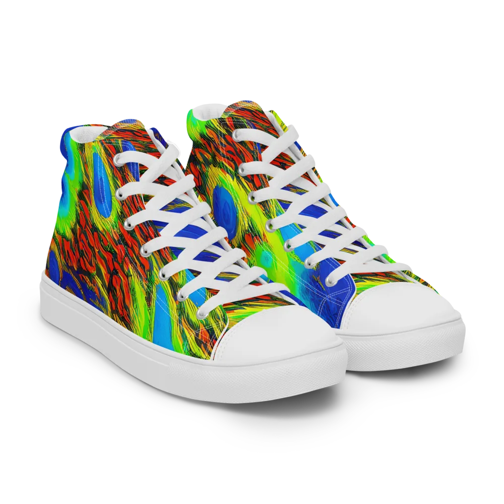 Vibrant Veinwork on Men's High Top Canvas Shoes — Right Front