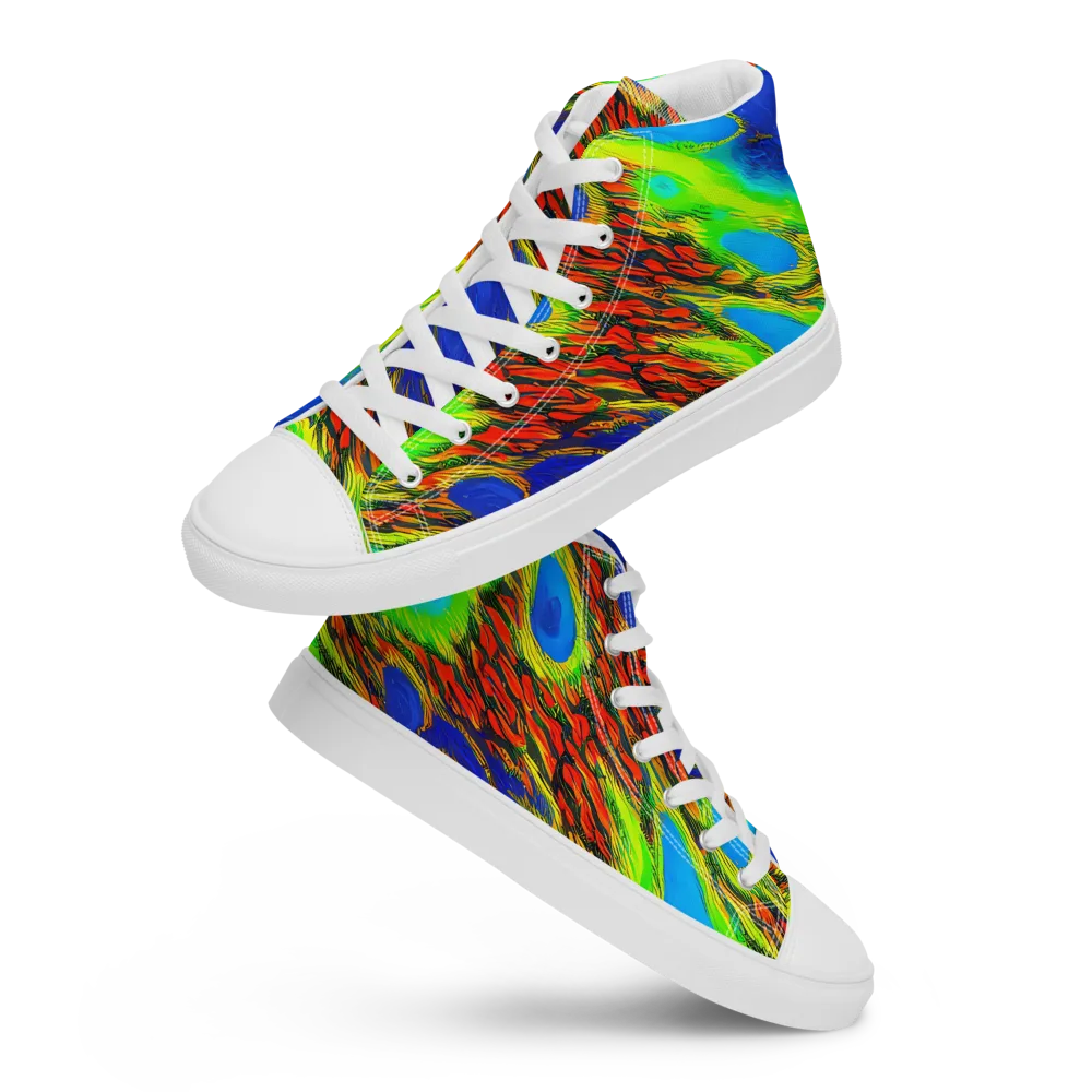 Vibrant Veinwork on Men's High Top Canvas Shoes — Front