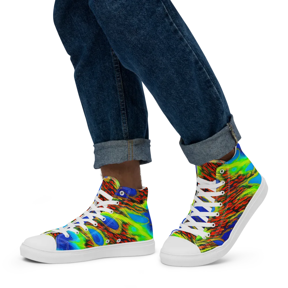 Vibrant Veinwork on Men's High Top Canvas Shoes — Left