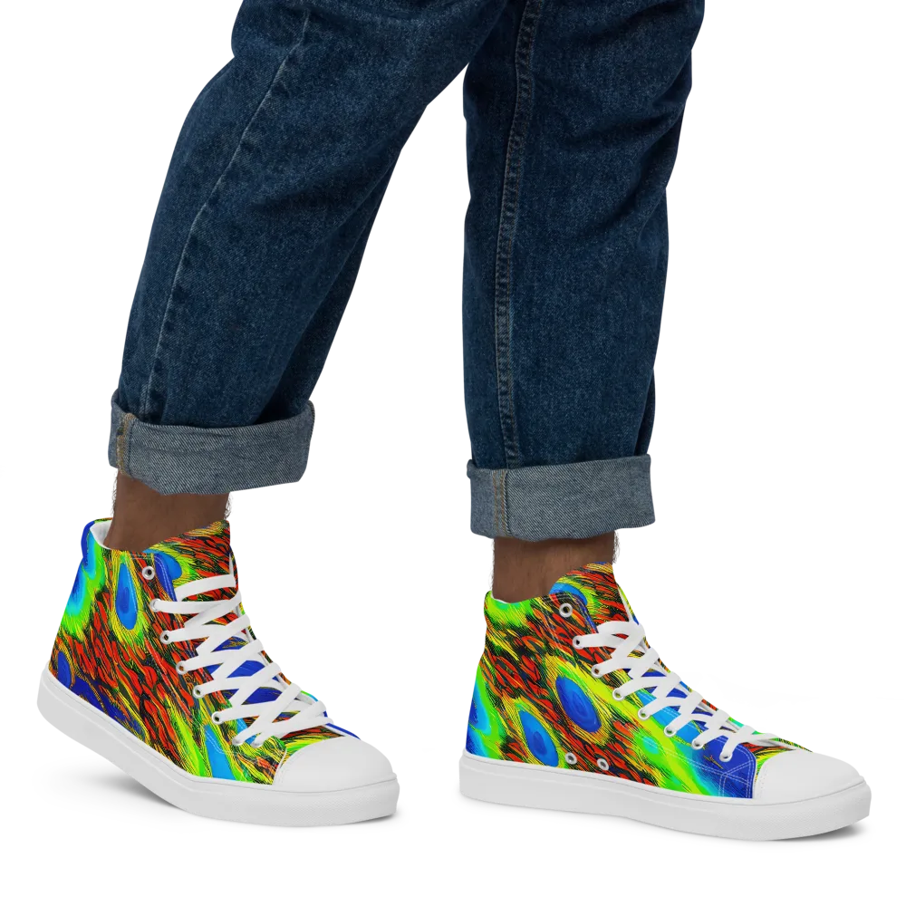 Vibrant Veinwork on Men's High Top Canvas Shoes — Right