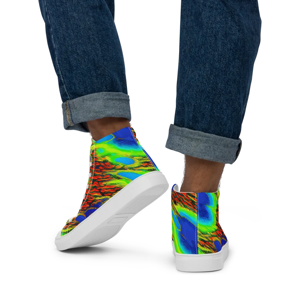 Vibrant Veinwork on Men's High Top Canvas Shoes — Back