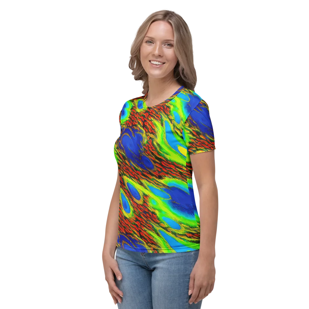 Vibrant Veinwork on Women's Crew Neck T-Shirt — Left