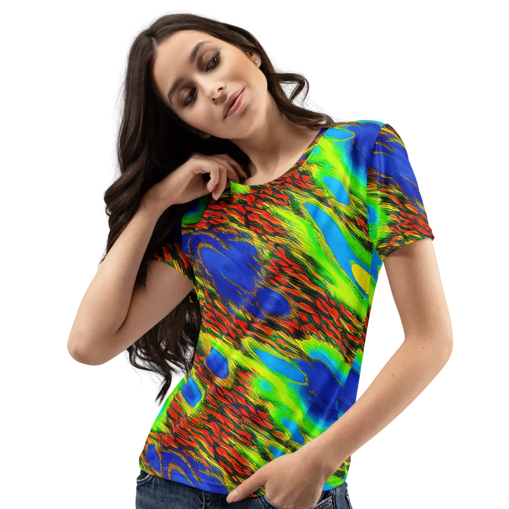 Vibrant Veinwork on Women's Crew Neck T-Shirt — Left Front