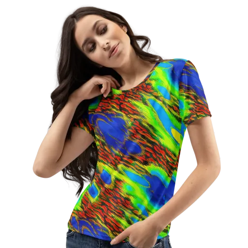 Vibrant Veinwork on a Women's Crew Neck T-Shirt