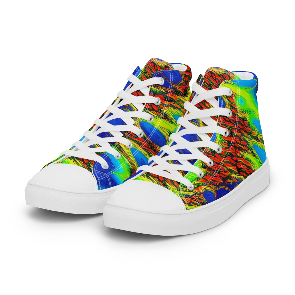 Vibrant Veinwork on Women's High Top Canvas Shoes — Left Front