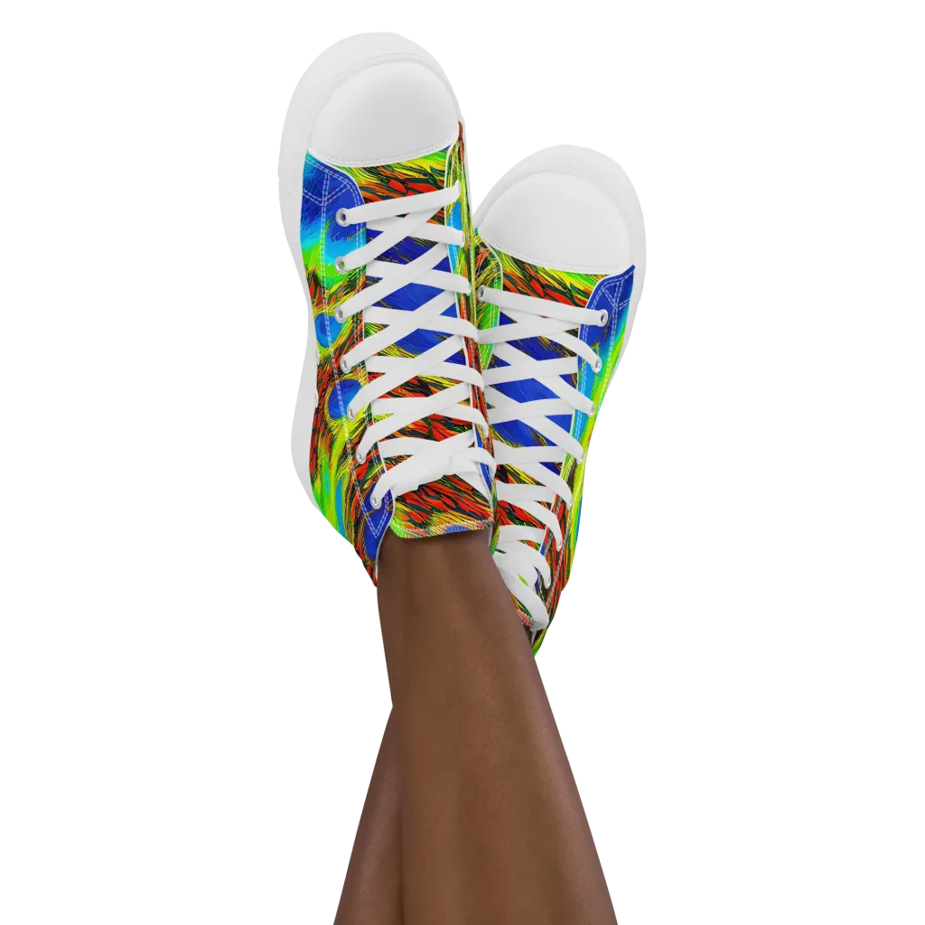 Vibrant Veinwork on Women's High Top Canvas Shoes — Front