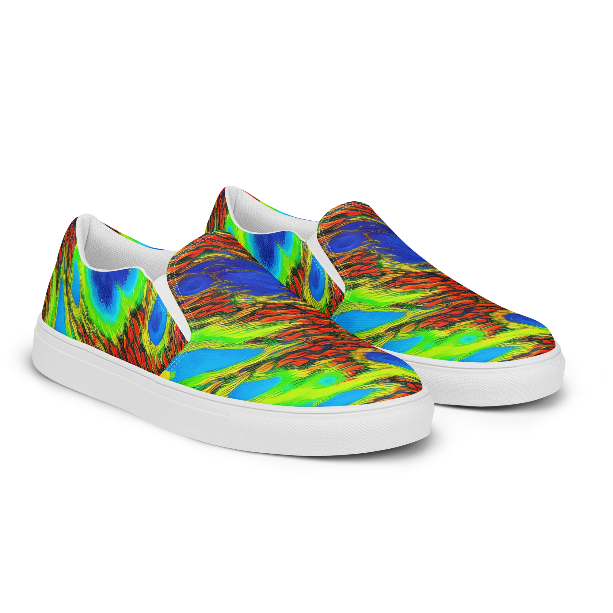 Vibrant Veinwork on Men's Slip-On Canvas Shoes — Right Front