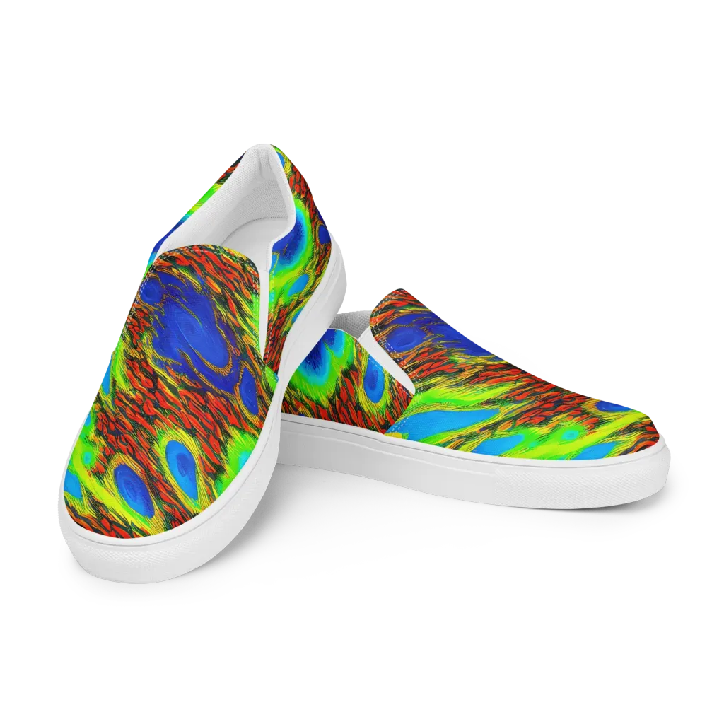 Vibrant Veinwork on Men's Slip-On Canvas Shoes — Left Front