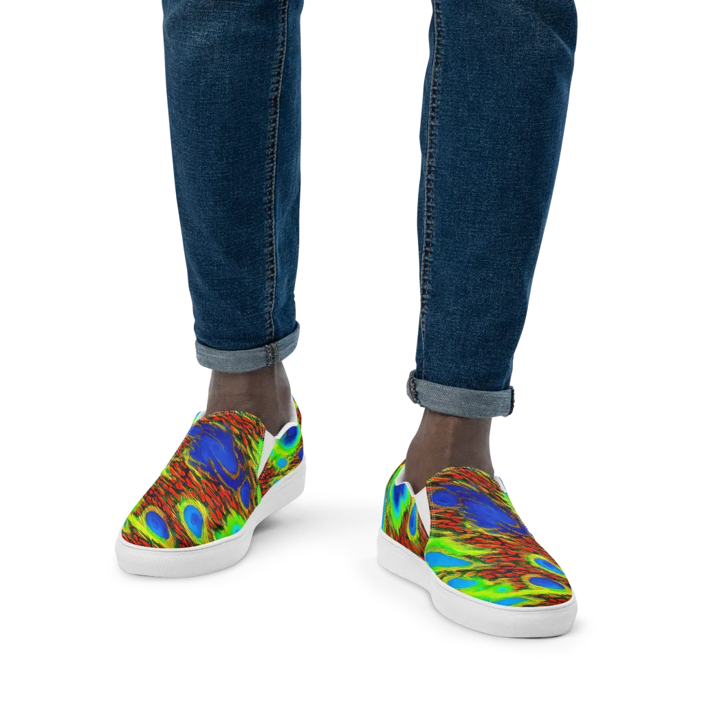 Vibrant Veinwork on Men's Slip-On Canvas Shoes — Front