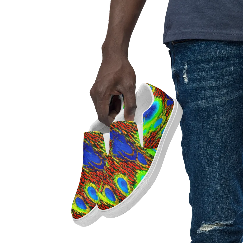 Vibrant Veinwork on Men's Slip-On Canvas Shoes — Left Front