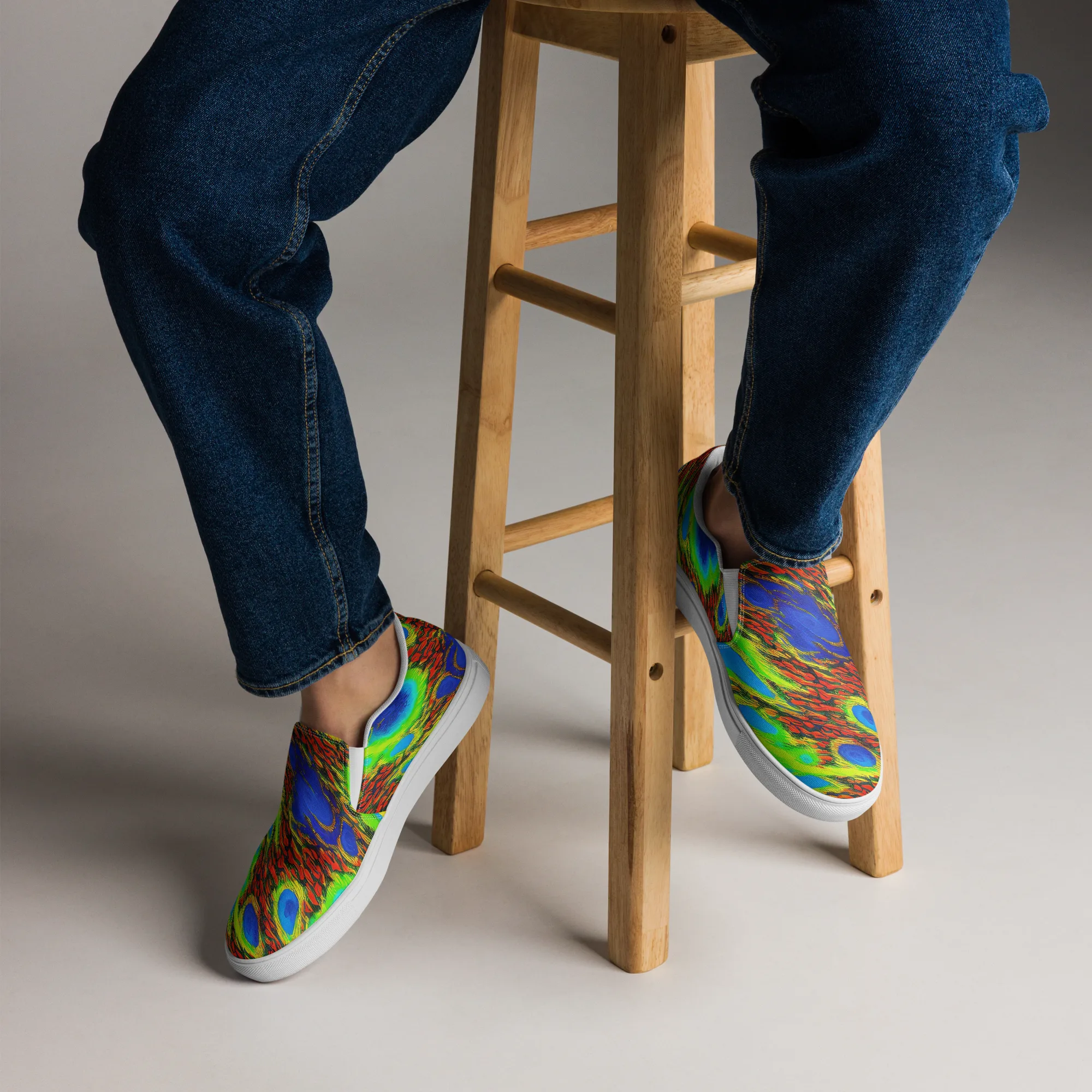 Vibrant Veinwork on Men's Slip-On Canvas Shoes — Front