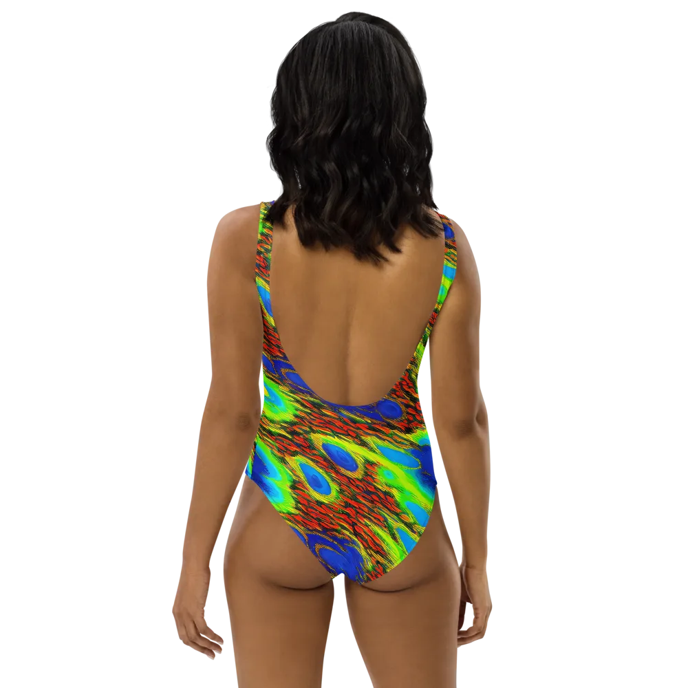 Vibrant Veinwork on One-Piece Swimsuit — Back