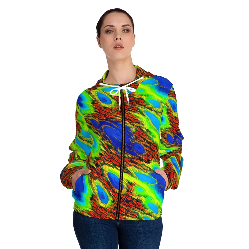 Vibrant Veinwork on Women's Full-Zip Hoodie — Front On Person