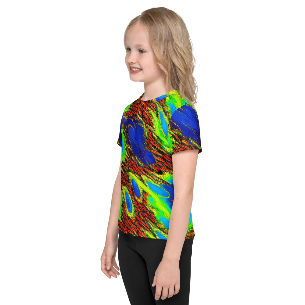 Vibrant Veinwork on Kids Crew Neck T-Shirt — Left
